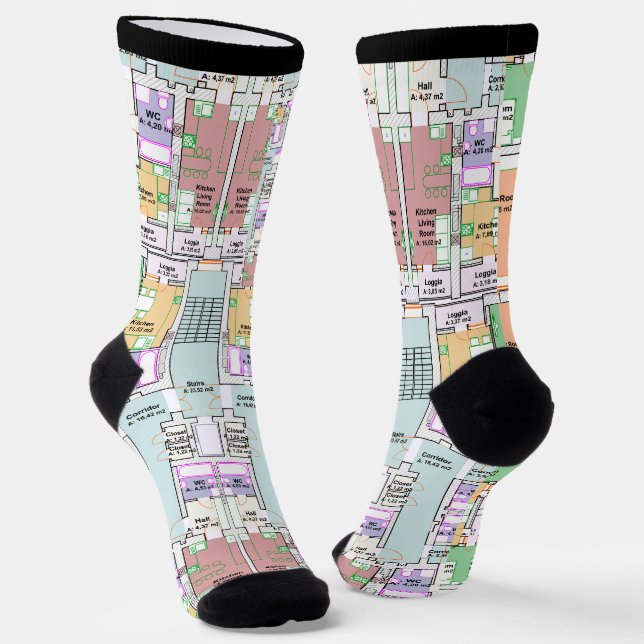 Architectural Blueprint Pattern Men's Socks (Angled)