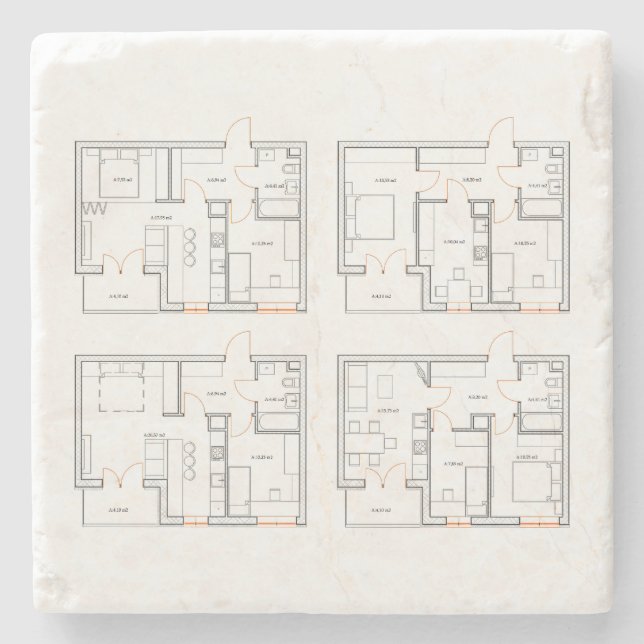 Architectural Blueprint Stone Coaster (Front)