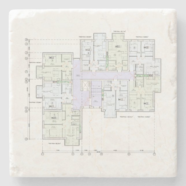 Architectural Blueprint Stone Coaster (Front)