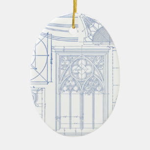 Architectural Blueprints Ceramic Tree Decoration
