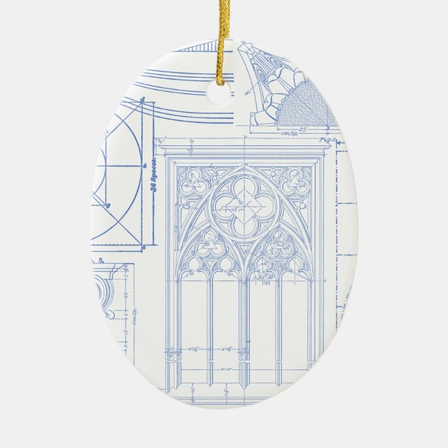 Architectural Blueprints Ceramic Tree Decoration (Front)