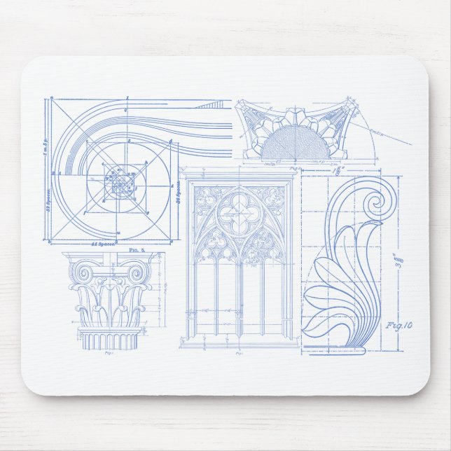 Architectural Blueprints Mouse Mat (Front)