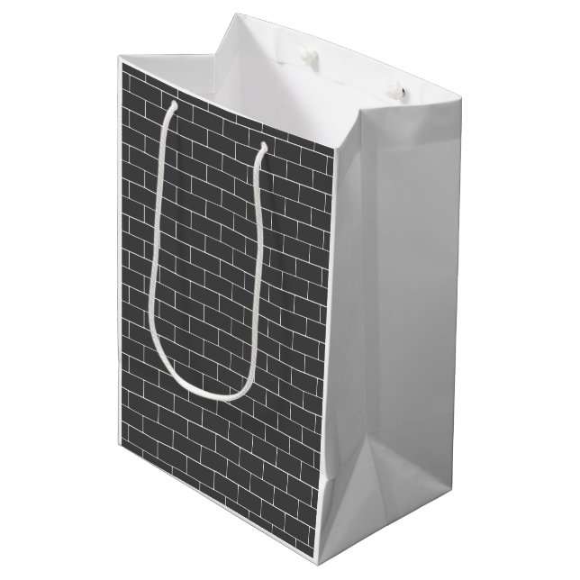 Architectural Bricks Artisan Modern Black White Medium Gift Bag (Front Angled)