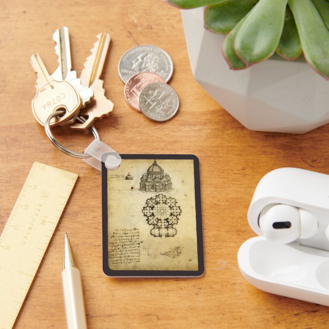 Architectural Cathedral Study by Leonardo da Vinci Key Ring (Desk)
