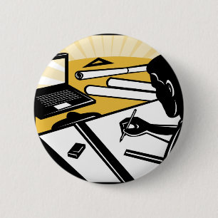architectural draftsman at work drafting architect 6 cm round badge