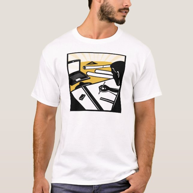 architectural draftsman at work drafting architect T-Shirt (Front)