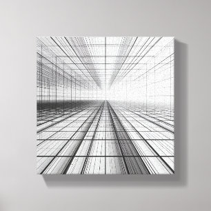 architectural grid perspective, 3D wireframe art,  Canvas Print