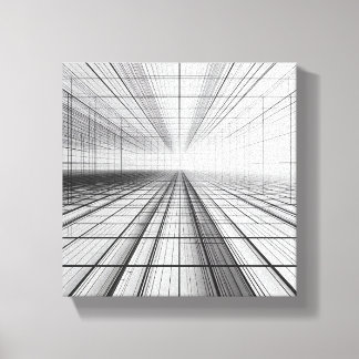 architectural grid perspective, 3D wireframe art,  Canvas Print