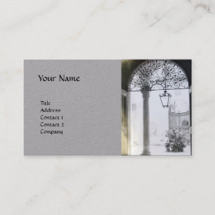 ARCHITECTURAL INTERIOR WITH IRON DOOR Grey Paper Business Card