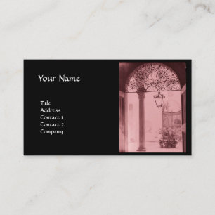 ARCHITECTURAL INTERIOR WITH IRON DOOR Pink Black Business Card