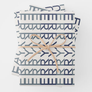 Architectural Line Art Cobalt Xmas Set of Wrapping Paper Sheet