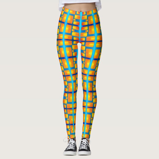 Architectural Pattern  With Aqua and Orange Shades Leggings (Front)