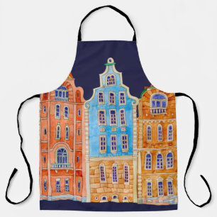 Architectural seamless border pattern on a dark bl apron