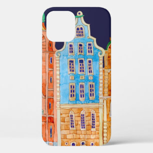 Architectural seamless border pattern on a dark bl iPhone 12 case