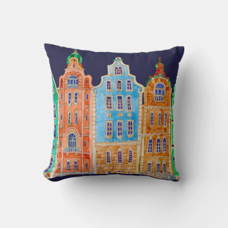 Architectural seamless border pattern on a dark bl cushion