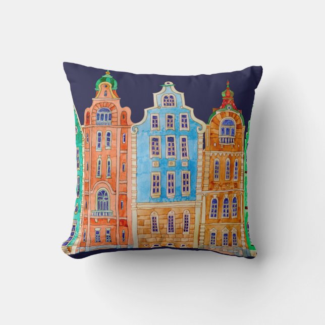 Architectural seamless border pattern on a dark bl cushion (Front)