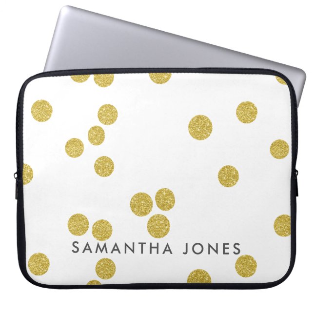 Architectural Texture white Gold polka dot Elegant Laptop Sleeve (Front)