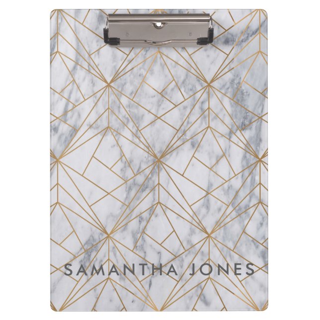 Architectural Texture white marble gold Clipboard (Front)