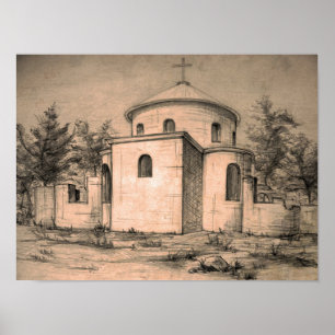 Architecture Ancient Orthodox Church Drawing Art Poster