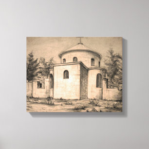 Architecture Ancient Orthodox Church Ruins Drawing Canvas Print