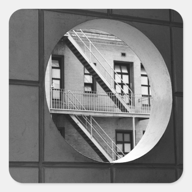 Architecture Circle & Lines Black and White Photo Square Sticker (Front)