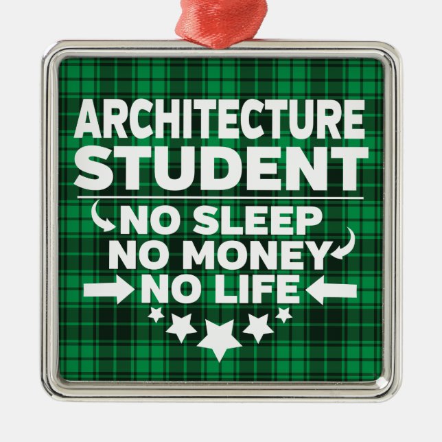 Architecture College Student Green Plaid Xmas Metal Tree Decoration (Front)
