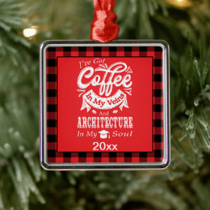 Architecture College Student Red Plaid Xmas Metal Tree Decoration