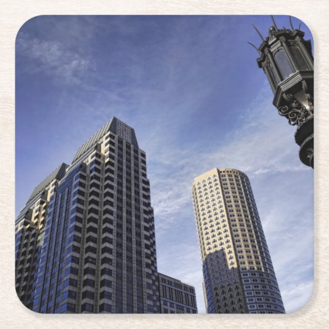 Architecture of downtown Boston Square Paper Coaster (Front)