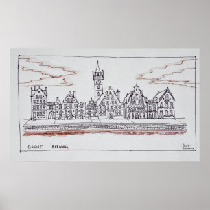 Architecture of Graslei   Ghent, Belgium Poster