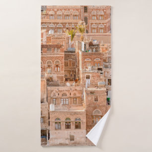 Architecture of the Old Town of Sana'a, Yemen. UNE Bath Towel