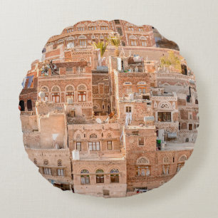 Architecture of the Old Town of Sana'a, Yemen. UNE Round Cushion