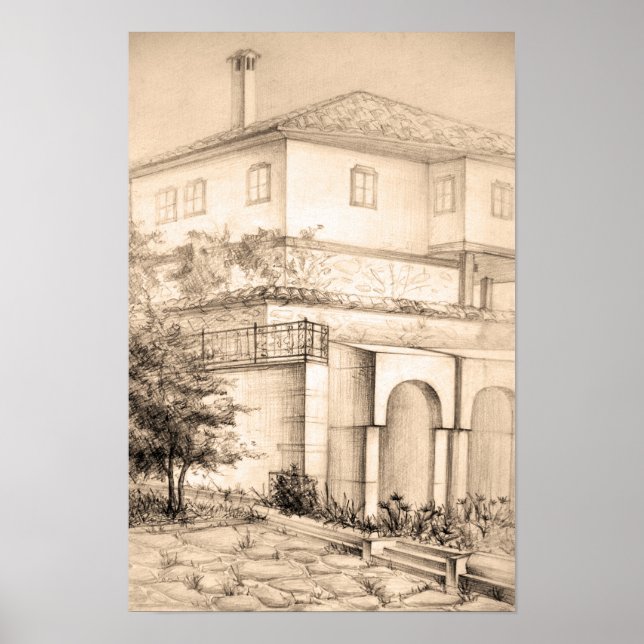 Architecture traditional house pencil art Poster (Front)