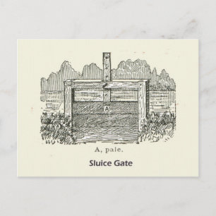 Architecture, wooden sluice gate postcard