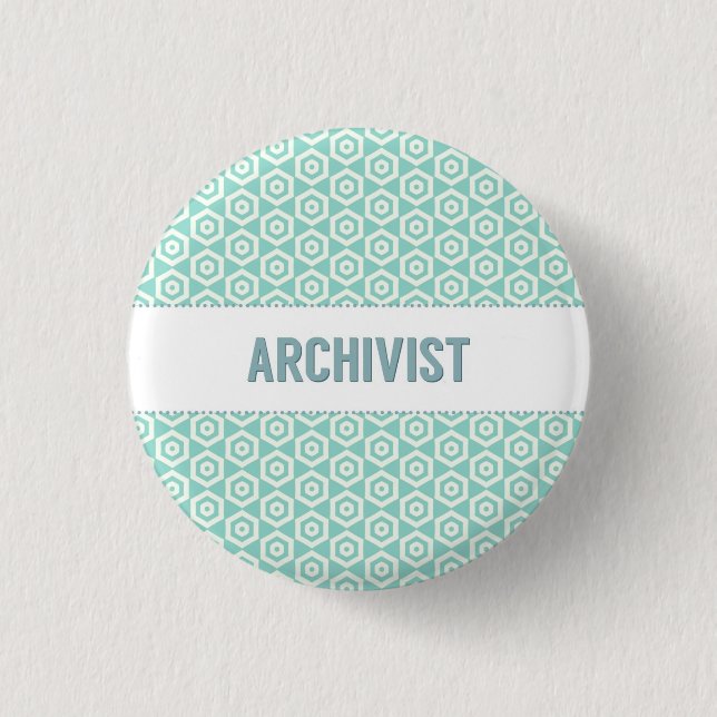 Archivist button, on aqua 3 cm round badge (Front)