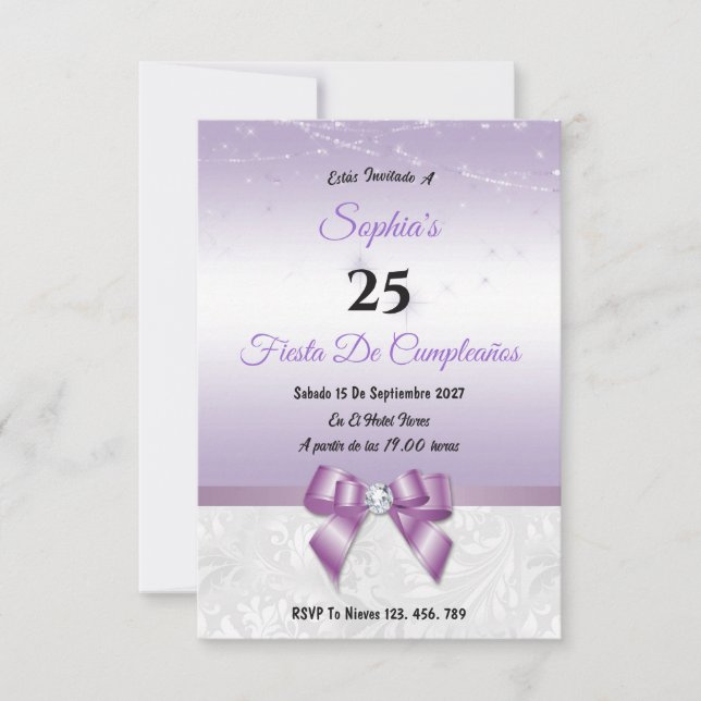 Arco Y Luces Con Gemas Lila  Invitation (Front)