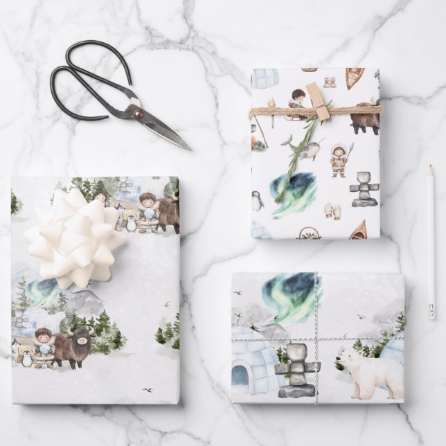 Arctic Adventure Northern Lights Forest Wrapping Paper Sheet (Front)