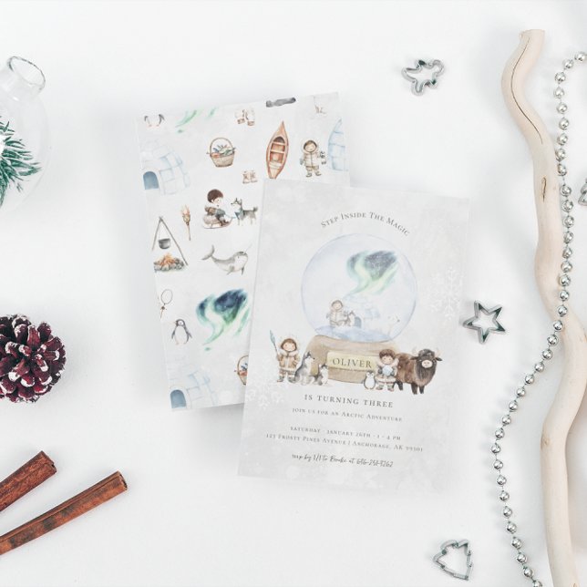 Arctic Adventure Snow Globe Birthday Invitation (Creator Uploaded)