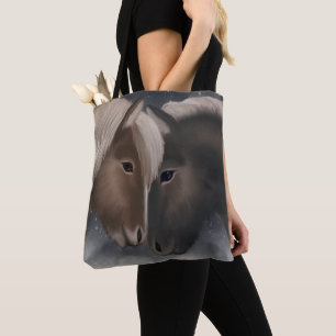 Arctic Affection: Icelandic Horses in Snowy Embrac Tote Bag