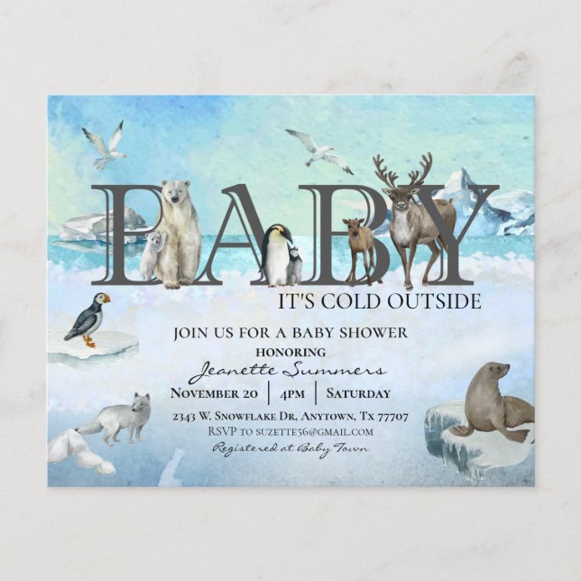 Arctic Animal Baby It's Cold Outside Winter Shower Flyer (Front)