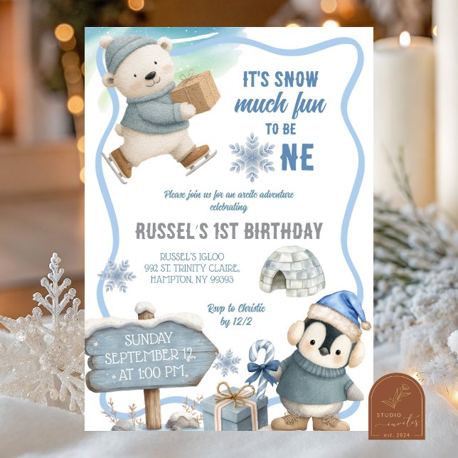 Arctic Animal Oh What Fun First Birthday Invitation (Creator Uploaded)