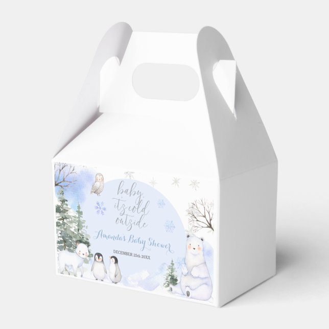 ARCTIC ANIMAL Snowflakes Trees Baby Shower Gift Favour Box (Front Side)