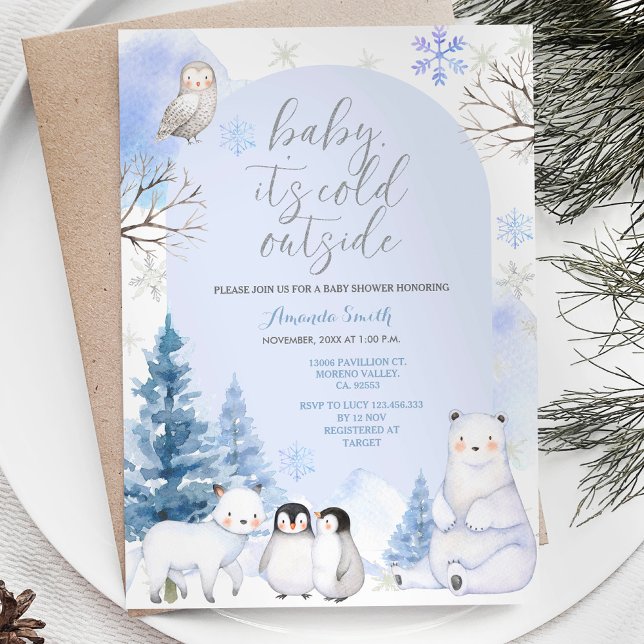ARCTIC ANIMAL Snowflakes Trees Baby Shower Invitation (Creator Uploaded)