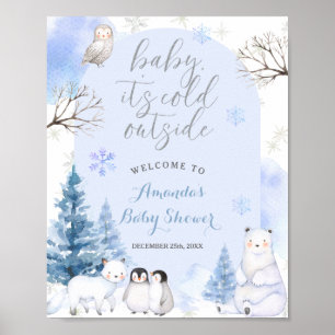 ARCTIC ANIMAL Snowflakes Trees Baby Shower Welcome Poster