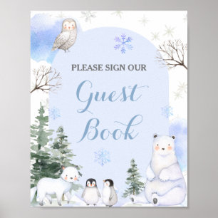 ARCTIC ANIMAL Snowflakes Trees Guest Book Shower
