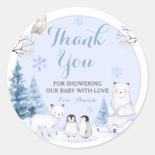 ARCTIC ANIMAL Snowflakes Trees Thank You Classic Round Sticker