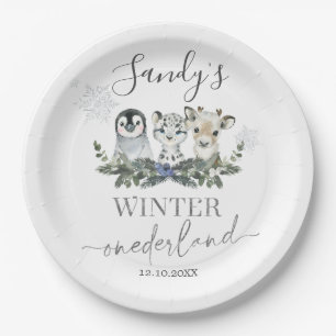 Arctic Animal Winter Onederland First Birthday Paper Plate