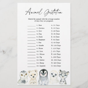 Arctic Animals Baby Shower Animal Gestation Game