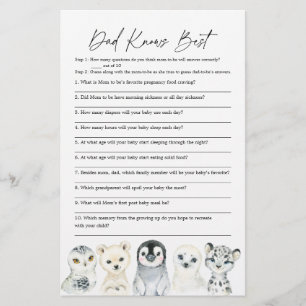 Arctic Animals Baby Shower Dad Knows Best Game
