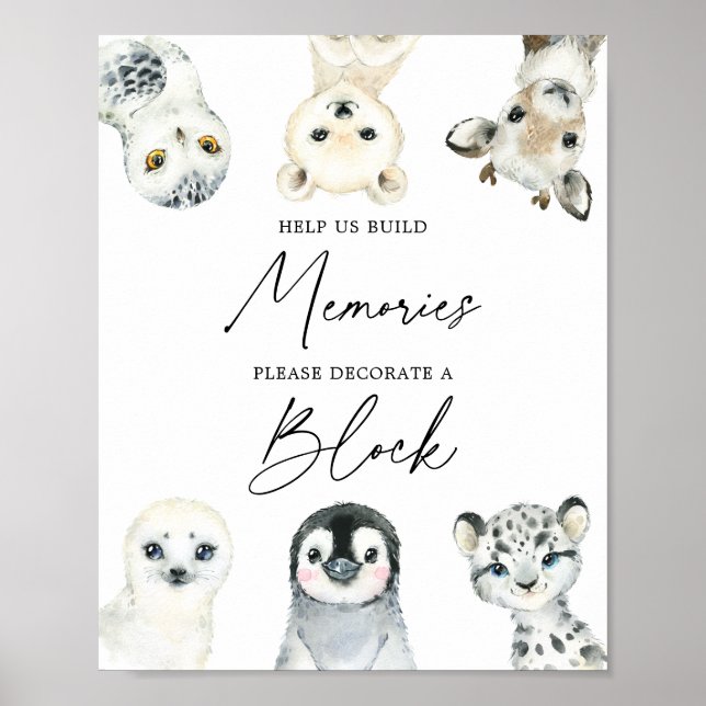 Arctic Animals Baby Shower Decorate A Block Sign (Front)