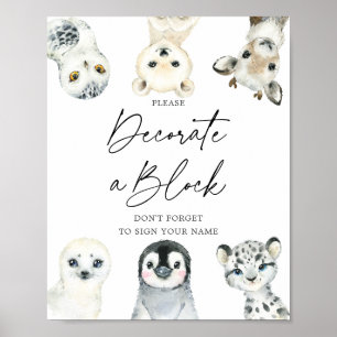 Arctic Animals Baby Shower Decorate A Block Sign